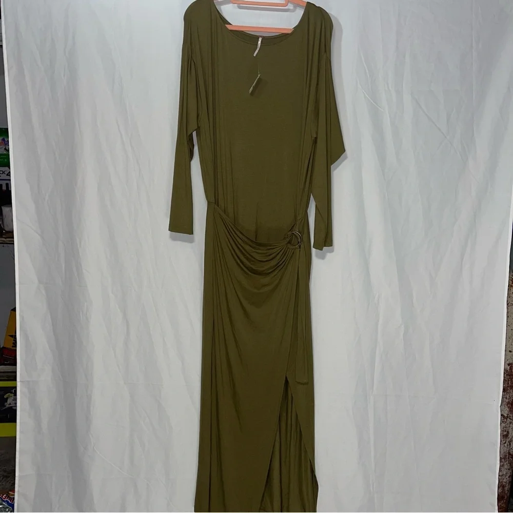 NEW FREE PEOPLE ALYSSA LONG SLEEVE WRAP DRESS OLIVE size small NWT - Picture 3 of 8